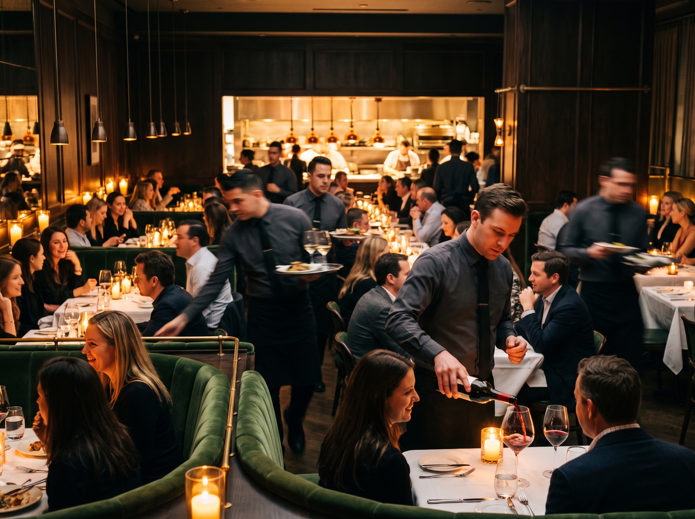 Full dining room at peak dinner service